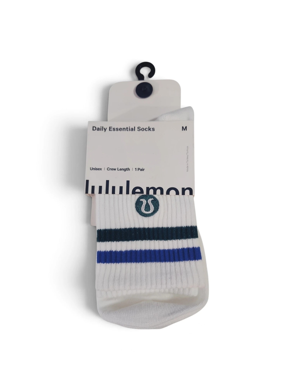 🆕️ Unisex Daily Essential Crew Socks Stripe White-Green-Blue Size Medium